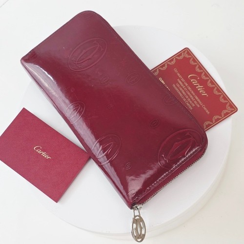 Cartier Happy Birthday Wallet OS Burgundy Patent Leather Zip Around Monogram