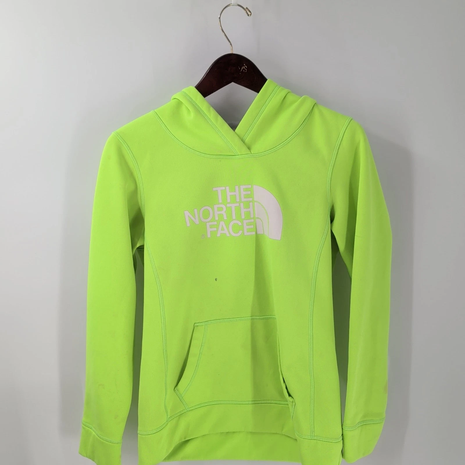 The North Face Kangaroo Pocket Classic Outdoor Pullover Hoodie Neon Green Size M
