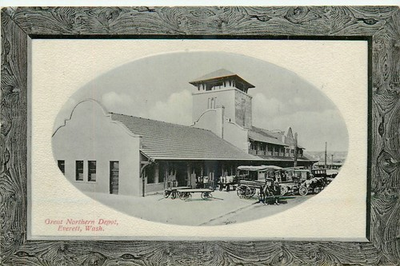 #ad c1910 Everett Washington Great Northern Depot occupation Postcard 26 618 $19.99