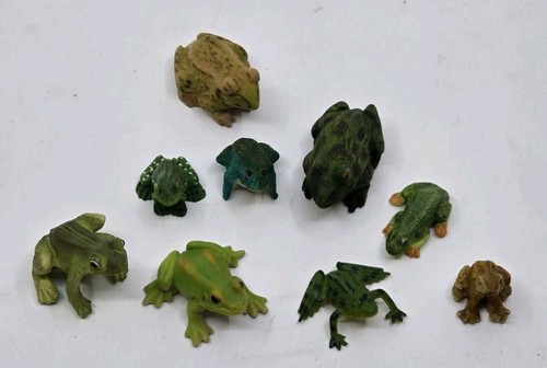 Vintage Frog Toad Miniature Figure Lot Rubber Wood Resin Lot of 9 Display