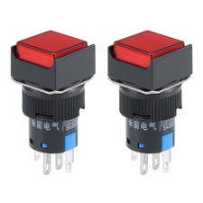 2Pcs 16mm Latching Push Button Switch Red LED Light Square Button SPST 1 NO 1 NC