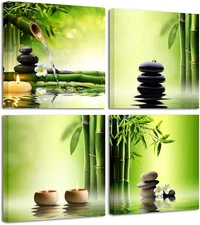 30x30 Green Panel Stretched Contemporary Canvas Prints Perfect Bamboo Pictures