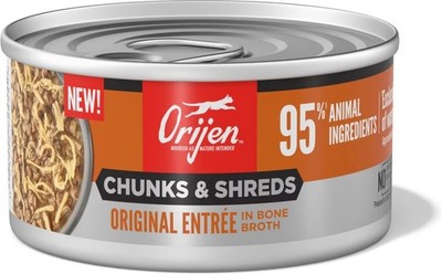 3oz ORIJEN Chunks and Shreds Original Recipe In Bone Broth Canned Cat Food 24pk