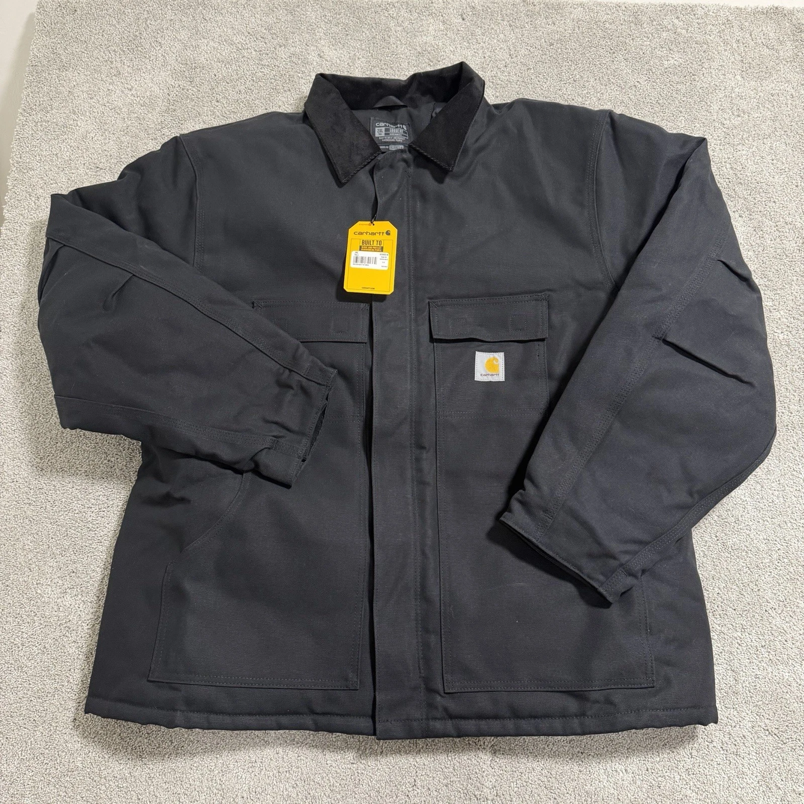 Carhartt Jacket Mens 2XLT Black Loose Fit Arctic Quilt Lined Duck Canvas Coat