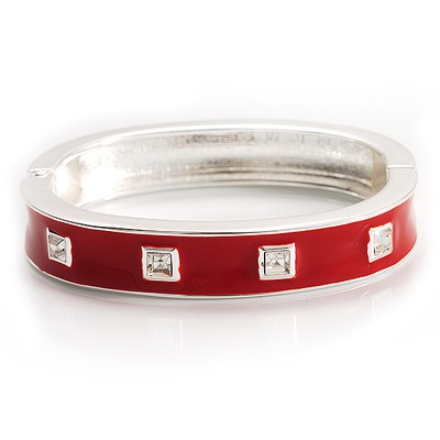 Quadratischer orangefarbener Kristall Emaille Armreif mit Scharnier