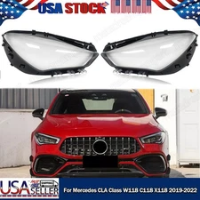 For Mercedes-Benz CLA W118 2020 2021 2022 Pair Front Headlight Lamp Lens Covers