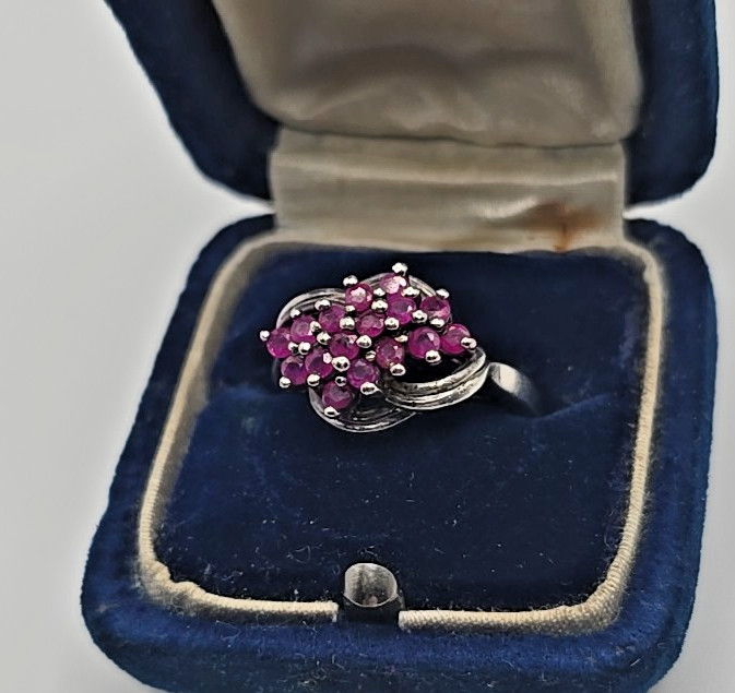 Vintage CT Signed STERLING SILVER Ruby Cluster Ri… - image 7