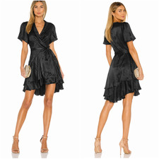 Zimmermann Black Silk Ruffle Wrap Dress Size 2 AU 12 US 8 Short Sleeve Designer