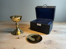 Abendmahlset von Krieg & Schwarzer Mainz Kelch - Patene-L&ouml;ffel -Koffer 800er Sil