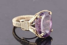 Beautiful Handcrafted Gold Wire-Wrapped Ring w/ Large Faceted Amethyst Stone Sz4