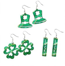 St. Patrick's Day Gifts Irish Shamrock Hat Shape Wood Dangle Earrings Dainty Gre