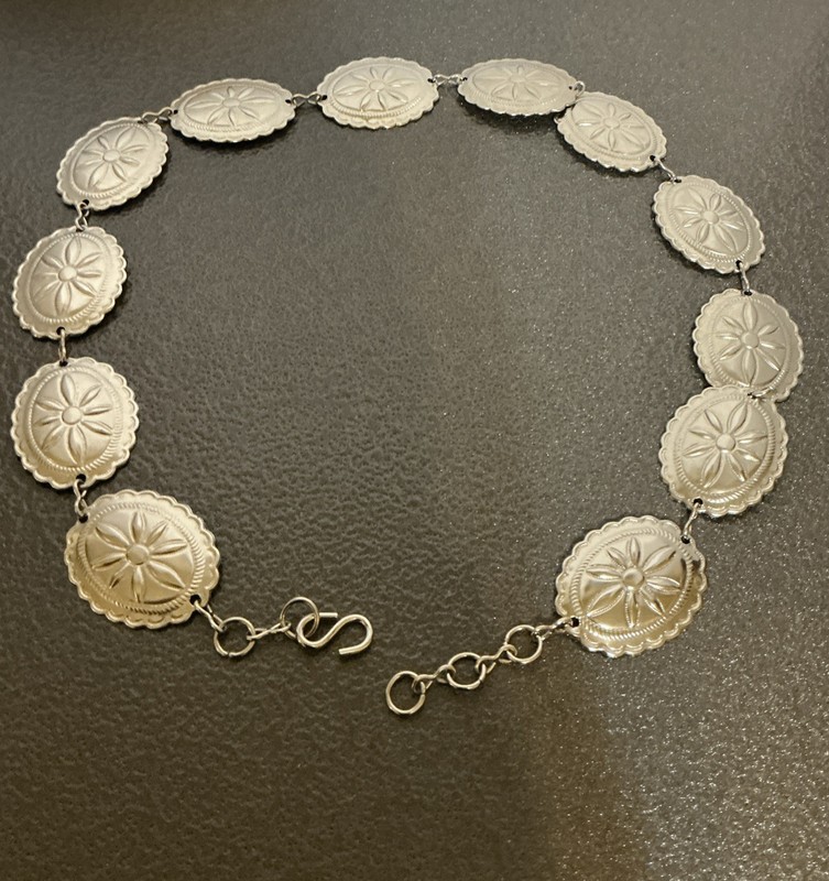 Vintage Silver Medallion Dangle Hip Belt Approximately 36 Inches