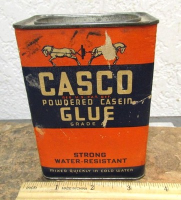 Vintage Casco Powdered Casein Glue empty cardboard sided container, nice colors