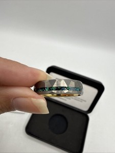 Authentic Bands Tungsten Emerald Green Opal Size 10 Gold Plated Acorn To The