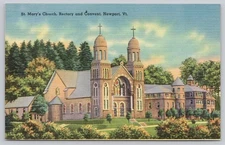 Vintage Linen Postcard St. Mary's Church Newport VT Tichnor Bros 1930s
