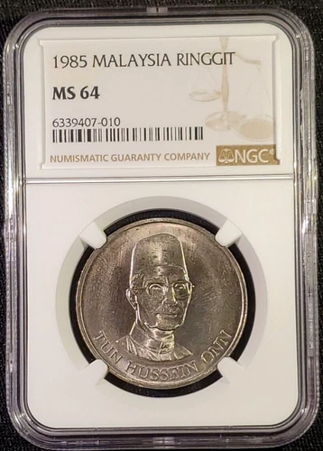 1985 Malaysia 1 Ringgit Tun Hussein Onn Commemorative CuNi NGC MS 64