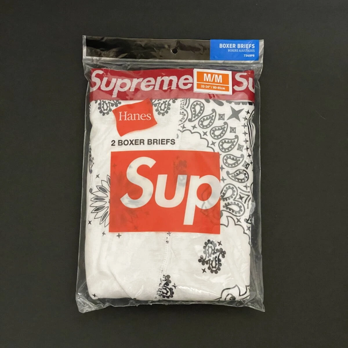 Lot de 2 boxers bandana Supreme Hanes taille moyenne 2 feuilles blanc 22FW Supr