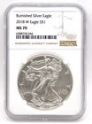 2018-W Burnished Silver Eagle Dollar MS70 NGC Graded