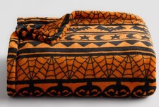 Halloween Spooky Icon Stripes Plush Throw Blanket 5' x 6 ft -The Big One -New