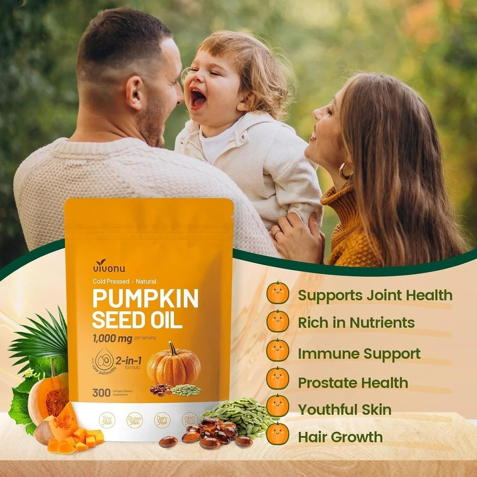 Pumpkin Seed Oil & Saw Palmetto 300 Softgels - Hair, Urinary, Bladder & Prostate