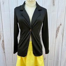 Black Single Button Thin Stretch Blazer Jacket Small Notched Lapel Long Sleeve