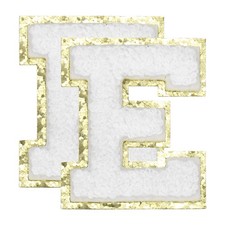 Chenille Letter Patches, 2Pcs Letter E Iron on Patches White, 5.5cm/2.2" 