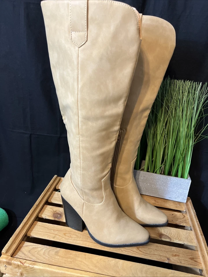 Botas para mujer Pink Lily estilo occidental hasta la rodilla talla 6,5 punta puntiaguda country Foto 2 de 4