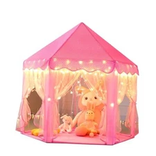  Princess Castle Play Tent for Girls - 03 Pink Tent with Large Star Lights