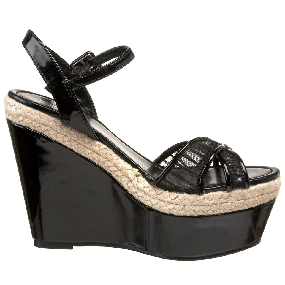 $60 MISS ME Tokyo-7 Sandalias de plataforma de cuña Tacones ~ Negras NUEVAS Talla 10 Foto 3 de 4