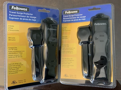 2 Fellowes Travel Surge Protector 18 Inch  46 cm Cord 4 Outlets Both Brand New