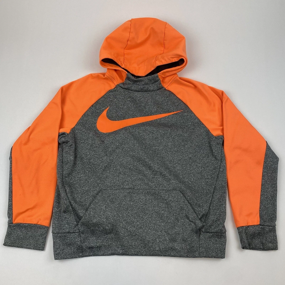 Nike Dri-Fit Youth Therma Pullover Hoodie 803895-091 Size XL Boy Gray Orange