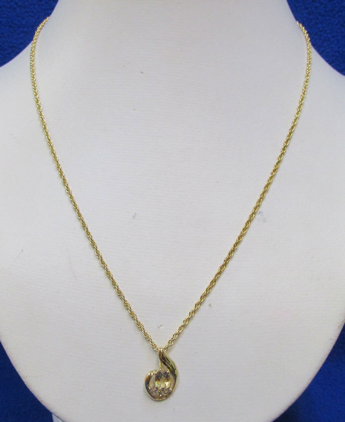 GoldTone Curl Necklace with Citrine Stone & Austrian Crystals-image