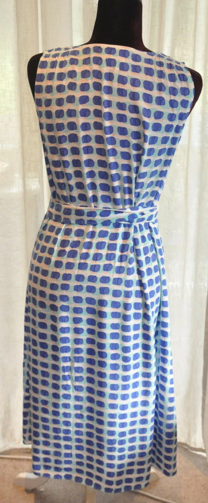 *Kate Spade* Abito smanicato blu e avorio con cravatta in vita XS (UK 10)