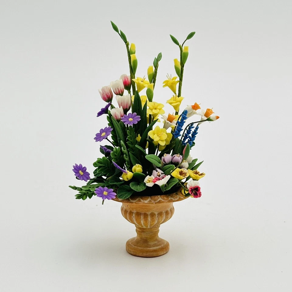 Flores artesanales en miniatura para casa de muñecas en maceta de cerámica pintadas a mano RARAS Foto 3 de 4