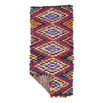 Moroccan Handmade Vintage Rug 2'4x5'3 Berber Geometric Red & Blue Cotton Rug