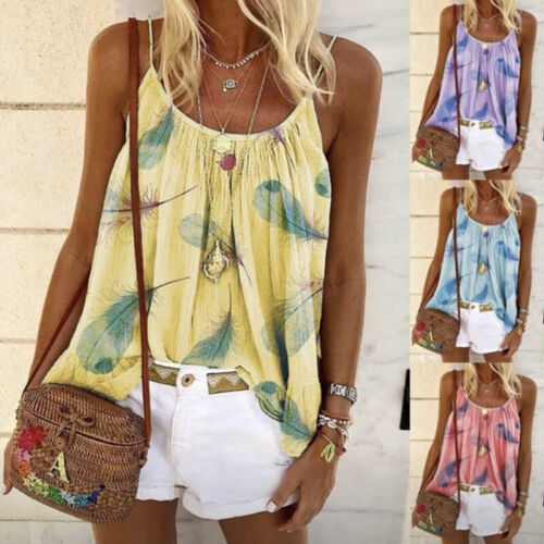 Tees Vest Tops Cami Tunic Sleeveless Strappy Tank Flared T Shirt Women Summer - Picture 1 of 14