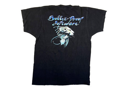 Vtg 90s BULLET-PROOF SOFTWARE Black VIDEO-GAME COMPANY T-SHIRT NIntendo Sz L
