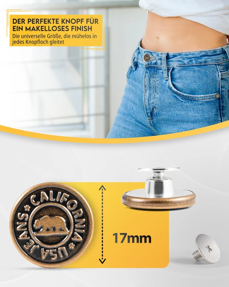 Jeansknöpfe 17mm 12 Metall-Ersatzknöpfe Mini-Schraubenzieher für einfache Ins... - Bild 2 von 4