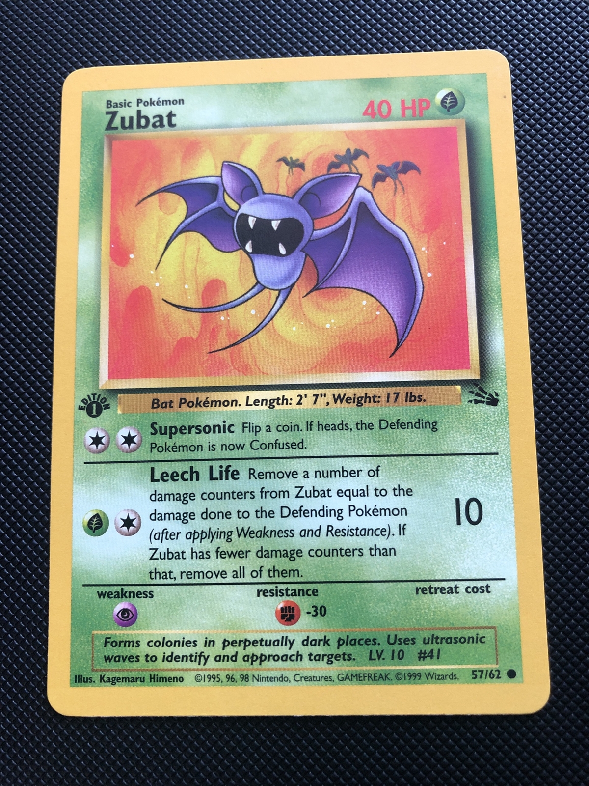 1st Edition Zubat 57/62 Fossil Series Pokemon Card NM-MINT