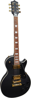 E-GITARRE MATT SCHWARZ - GOLDENE HARDWARE - MASSIV HOLZ - WALNUSS FINGERBOARD L5