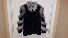 Genuine Sheared Beaver & Silver Fox Fur Coat Evans Size 8 Black Silver Stunning