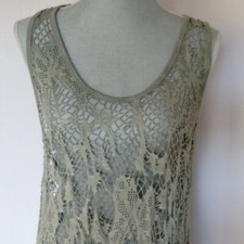 Planet Moda Moss Green Open Crochet Knit SWIM COVERUP, Lace Mesh Sleeveless dres