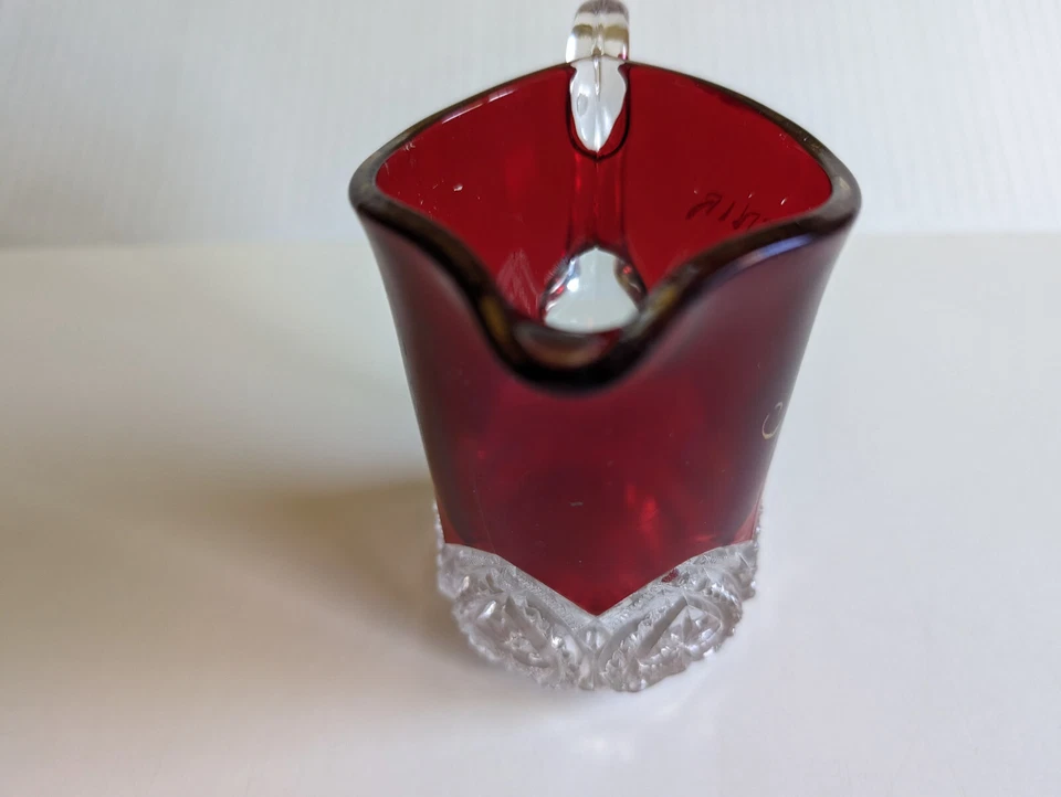 Vintage Ruby Red Flash Glass Creamer/Pitcher "Souvenir of Corning NY" - Image 4 of 4