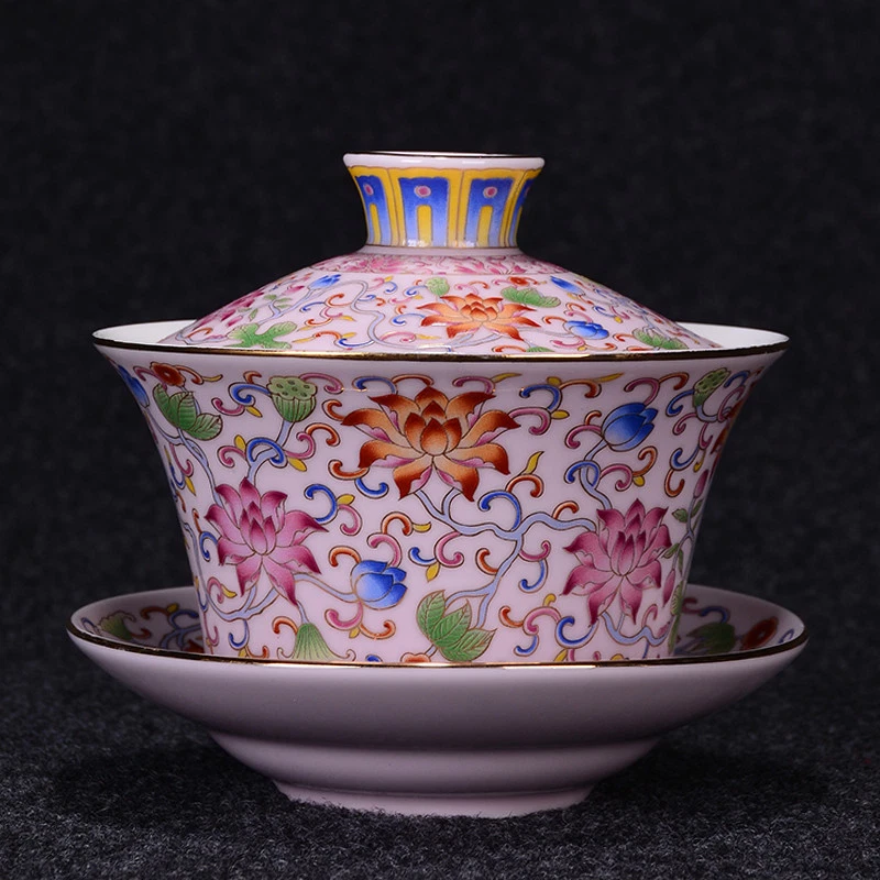 Platillo taza de té tazón cubierto con tapa porcelana más grande Gaiwan 340 ml China Foto 2 de 4