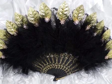 Embellished Art Deco Victorian Style Feather Fan - Open Fan Flapper Beauty  4