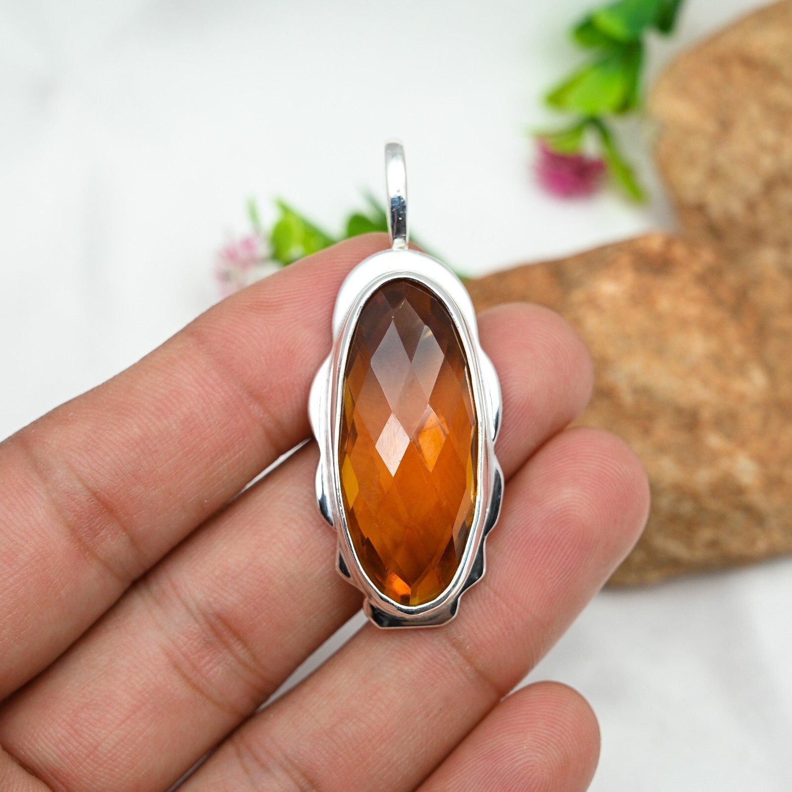 Yellow Citrine Gemstone 925 Sterling Silver Handmade Pendant Gift