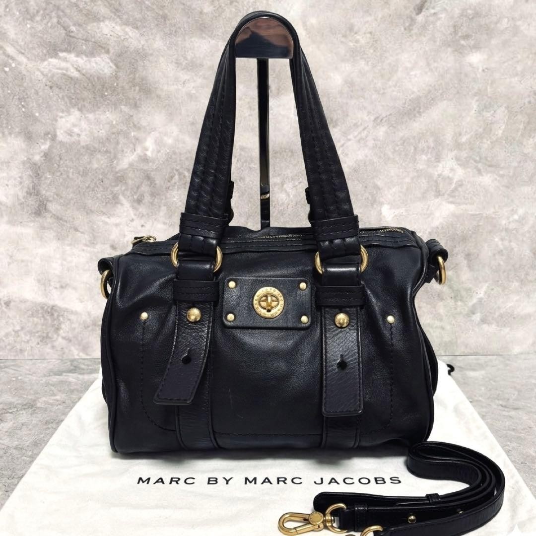 Authentic Marc Jacobs tote hand bag leather y2k vintage  2way shoulder turnlock
