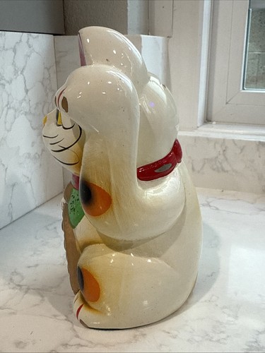 Maneki-neko Lucky Cat Beckoning Cat Chalkware Piggy Bank Collectible 6” D - Picture 3 of 12