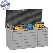 SUNCROWN 75-120 Gallon Weatherproof Resin Outdoor Storage Deck Box, 75 Gal-Grey