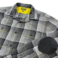 Eddie Bauer Travex Shirt Mens Medium Gray Plaid Button Up Long Sleeve Polyester